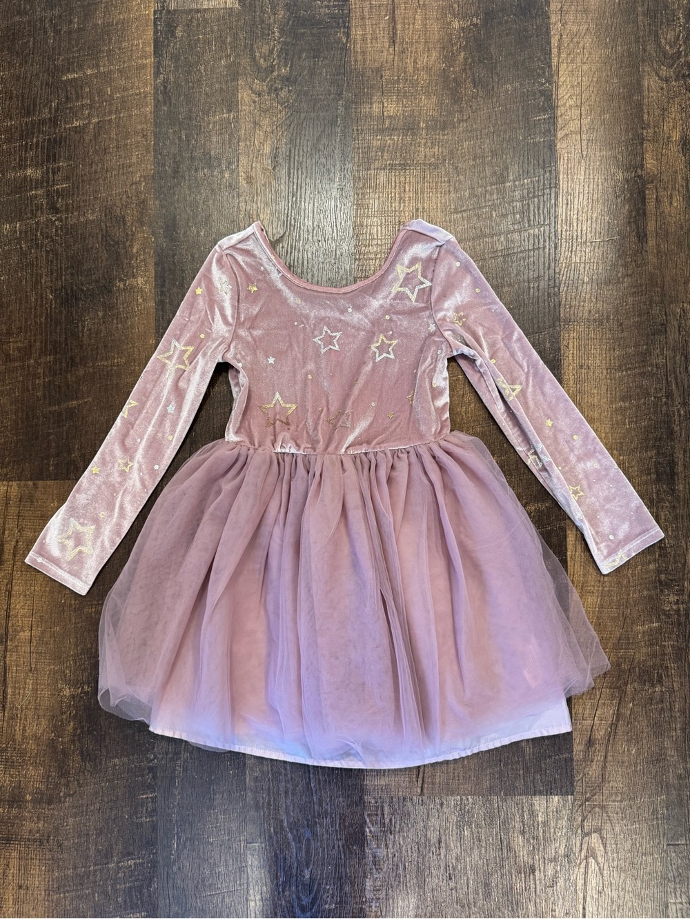 Cat & Jack Mauve Velvet Dress with Gold Stars and tulle skirt